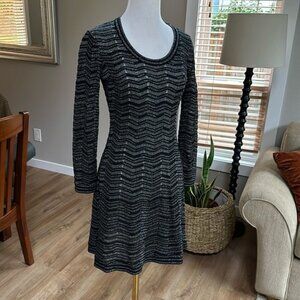 Missoni black and silver chevron zig zag pattern stretchy dress SZ S